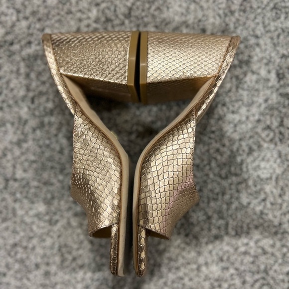 STUART WEITZMAN Tia 85 lizard-effect leather sandals Rose Gold Block Heel US 6.5 - Picture 5 of 10